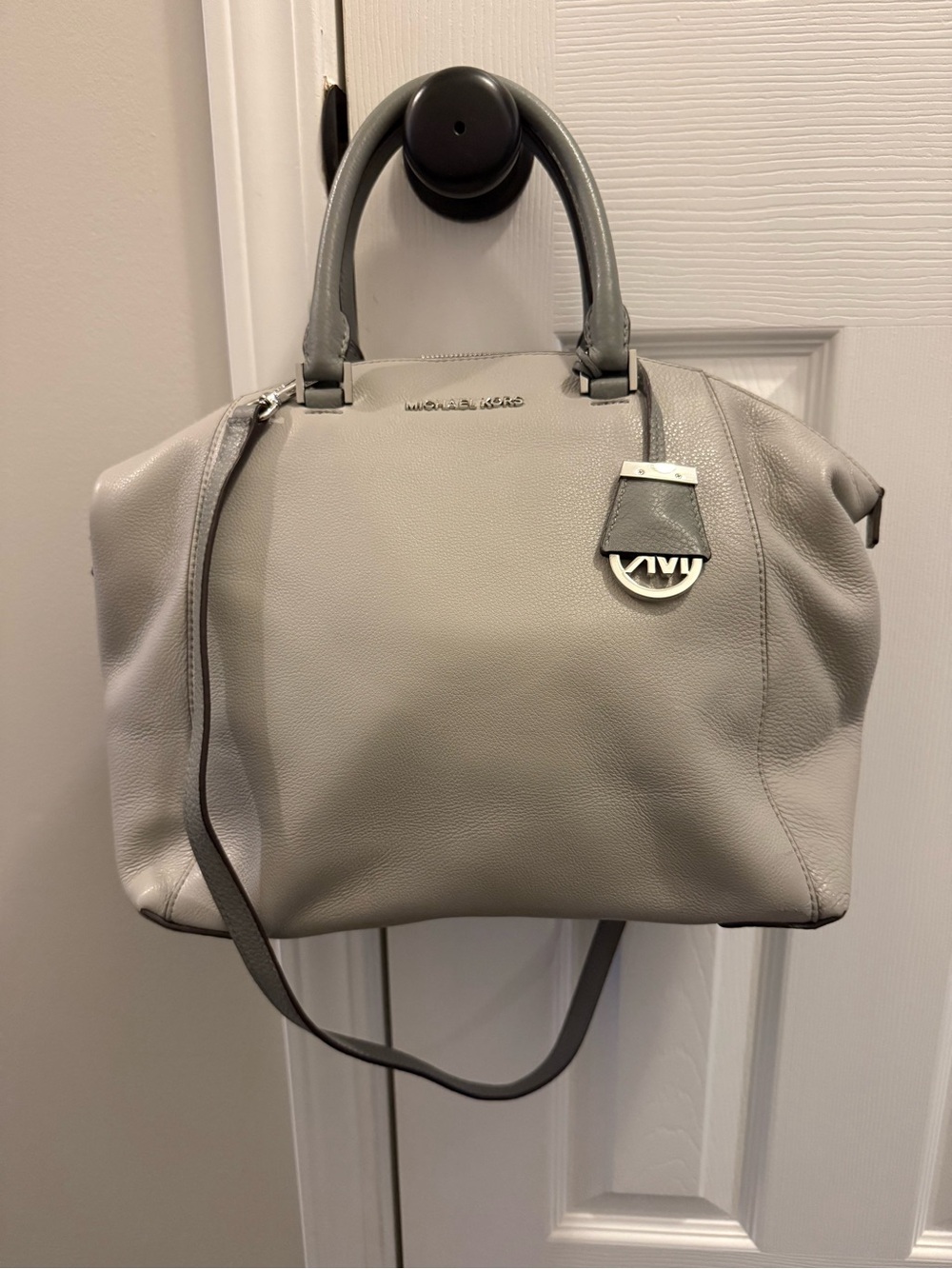 Michael Kors Light Gray Leather Satchel with Shoulder Strap